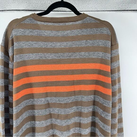 Blair Underwood Men’s Large Modern Fit Orange Brown Striped V-Neck Sweater - Picture 8 of 12